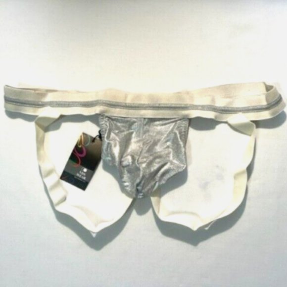"NDS" Silver Lame' Jockstrap - Silver/White (NDS-DM721-SLVL) - Picture 4 of 6